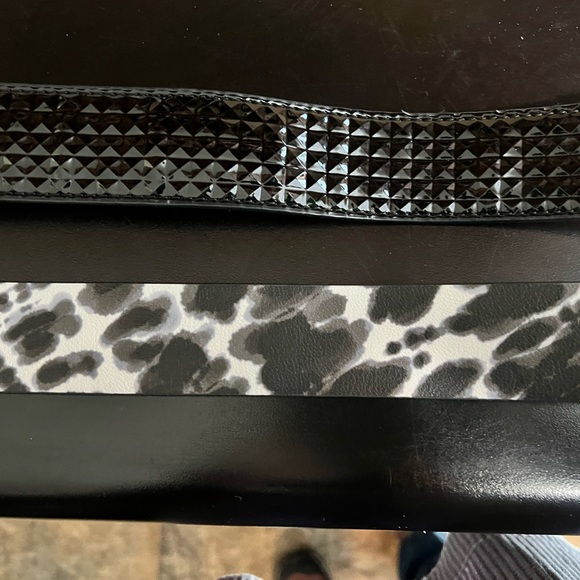 Purse straps. One is 42” long and leopard print, other faux patent leather 32”. - Picture 4 of 8